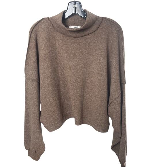 Zenana Taupe LS Crop OVERIZED Sweater Top, Slouchy, Relaxed, Casual, Weekend, S - Picture 1 of 4